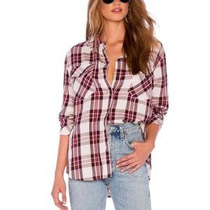 Sanctuary Boyfriend For Life Flannel Shirt Plaid Long Sleeve Button Down Red